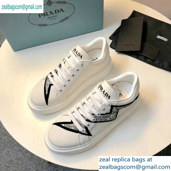 Prada Leather Sneakers White/Silver 2019 - Click Image to Close