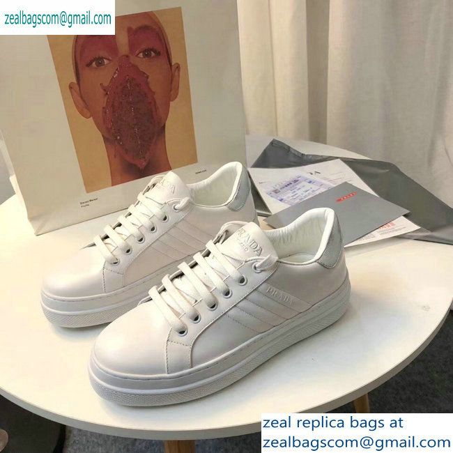 Prada Leather Sneakers White/Silver Logo 2019