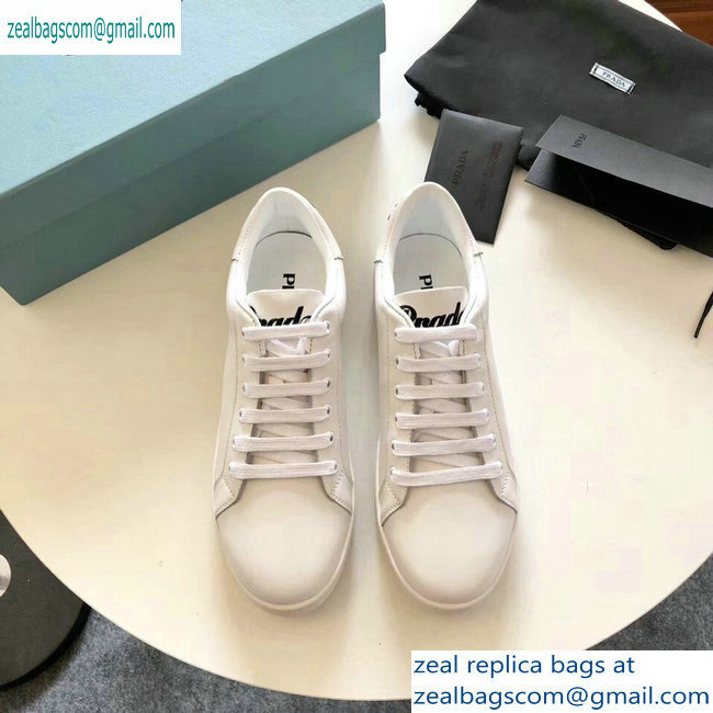 Prada Leather Sneakers White with Black Logo 2019