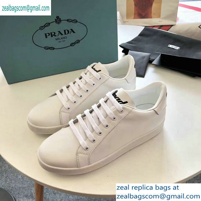 Prada Leather Sneakers White with Black Logo 2019 - Click Image to Close