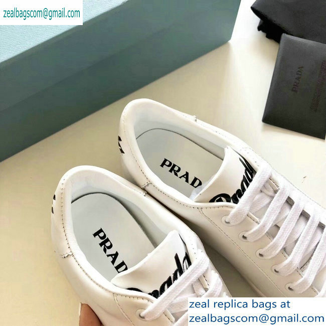 Prada Leather Sneakers White with Black Logo 2019