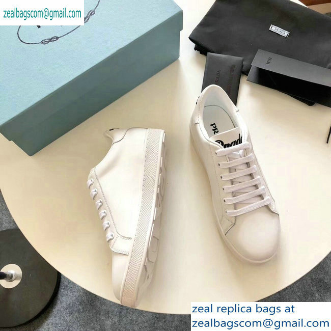 Prada Leather Sneakers White with Black Logo 2019