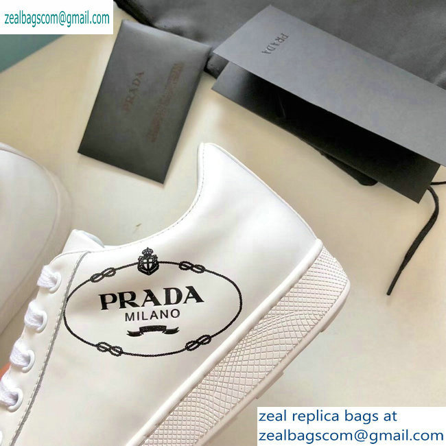 Prada Leather Sneakers White with Black Logo Milanno 2019