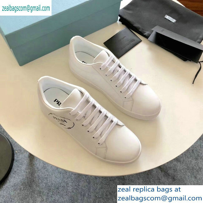 Prada Leather Sneakers White with Black Logo Milanno 2019 - Click Image to Close