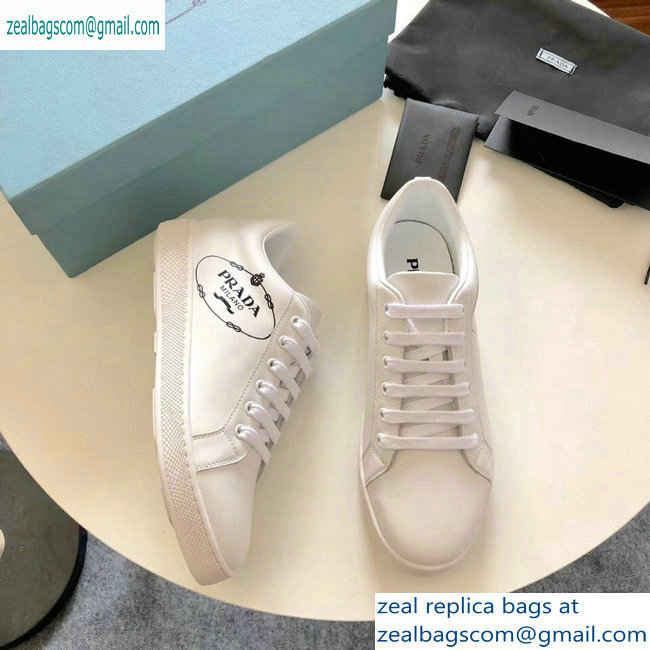 Prada Leather Sneakers White with Black Logo Milanno 2019 - Click Image to Close