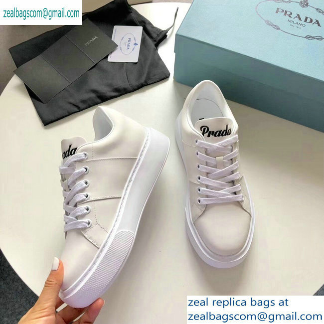 Prada Leather Sneakers White with Black Logo Tongue 2019