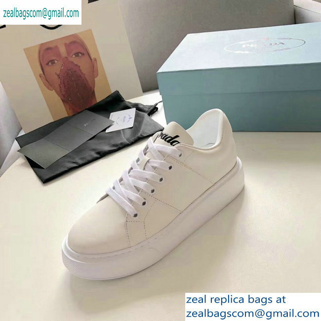 Prada Leather Sneakers White with Black Logo Tongue 2019