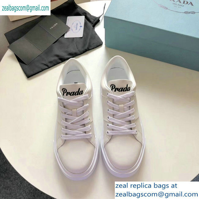 Prada Leather Sneakers White with Black Logo Tongue 2019