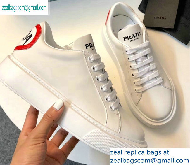 Prada Leather Sneakers White with Red Heart 2019 - Click Image to Close