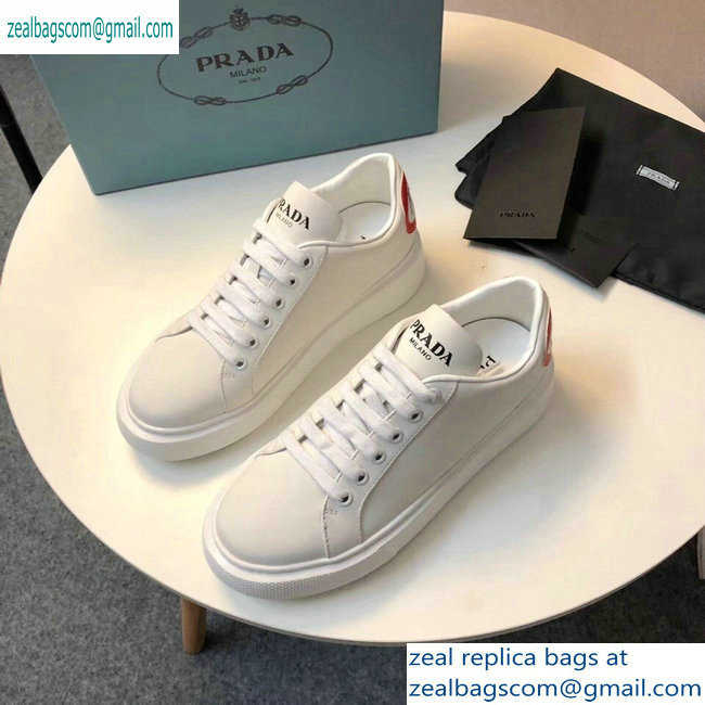 Prada Leather Sneakers White with Red Heart 2019 - Click Image to Close