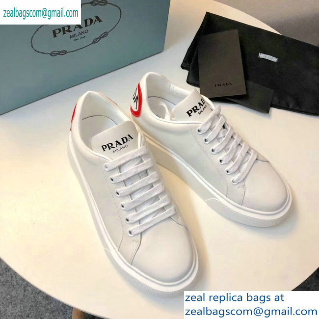 Prada Leather Sneakers White with Red Heart 2019