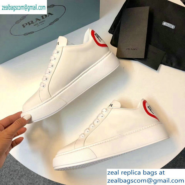 Prada Leather Sneakers White with Red Heart 2019