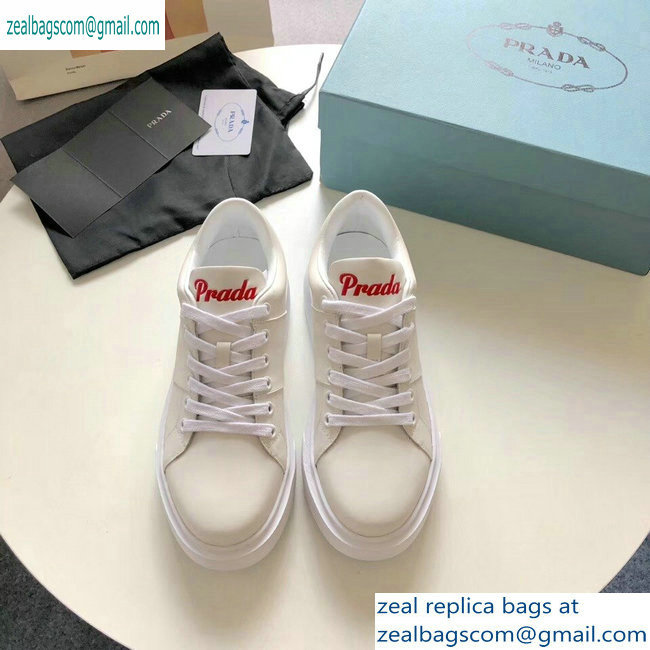 Prada Leather Sneakers White with Red Logo Tongue 2019 - Click Image to Close