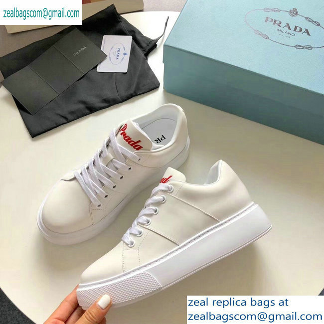 Prada Leather Sneakers White with Red Logo Tongue 2019