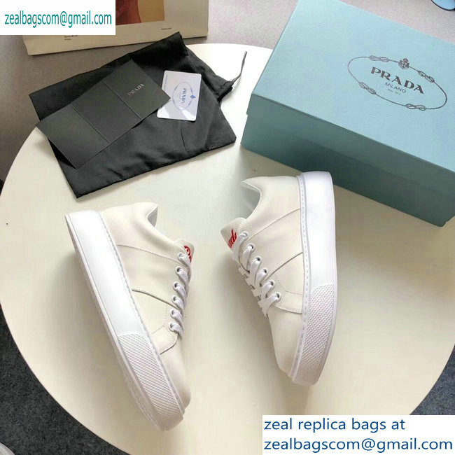 Prada Leather Sneakers White with Red Logo Tongue 2019 - Click Image to Close