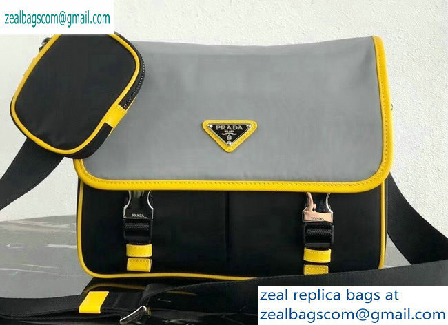 Prada Nylon Shoulder Bag 2VD769 Gray/Yellow/Black 2019 - Click Image to Close