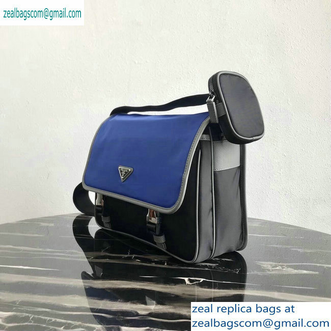Prada Nylon and Saffiano Leather Shoulder Bag 2VD768 Blue/Black 2019