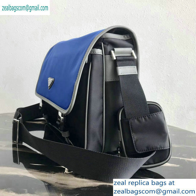 Prada Nylon and Saffiano Leather Shoulder Bag 2VD768 Blue/Black 2019