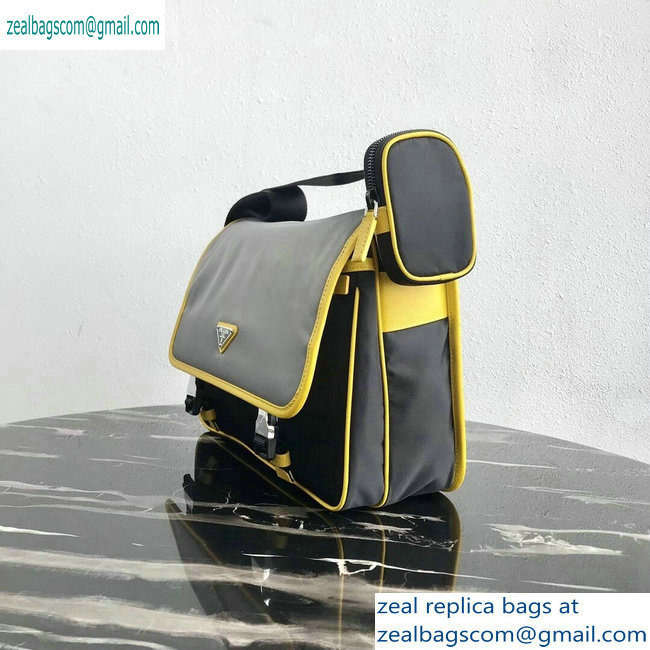 Prada Nylon and Saffiano Leather Shoulder Bag 2VD768 Gray/Yellow/Black 2019