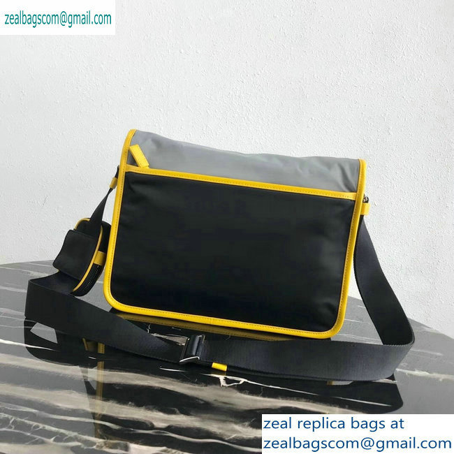 Prada Nylon and Saffiano Leather Shoulder Bag 2VD768 Gray/Yellow/Black 2019