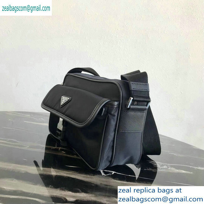 Prada Nylon and Saffiano Leather Shoulder Bag 2VH074 Black 2019