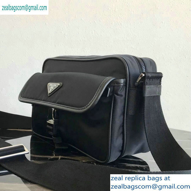 Prada Nylon and Saffiano Leather Shoulder Bag 2VH074 Black 2019