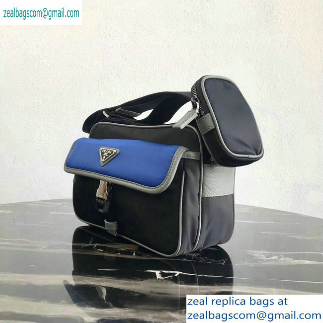 Prada Nylon and Saffiano Leather Shoulder Bag 2VH074 Blue/Black 2019