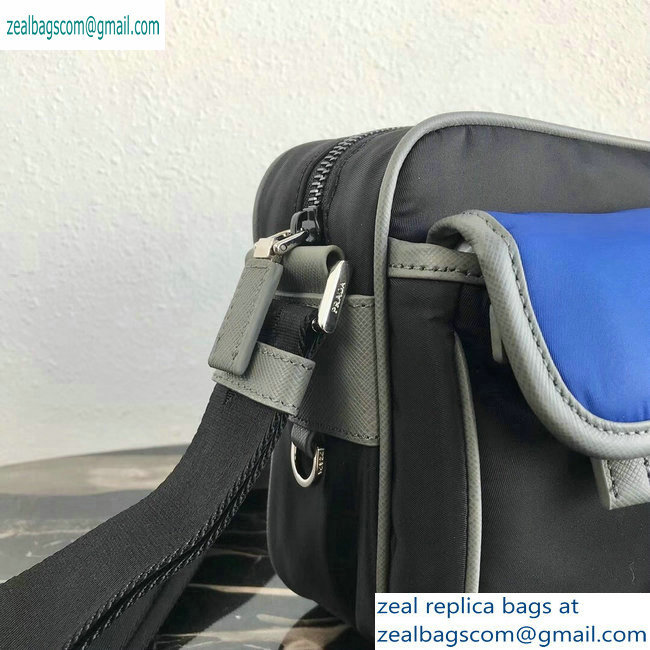 Prada Nylon and Saffiano Leather Shoulder Bag 2VH074 Blue/Black 2019