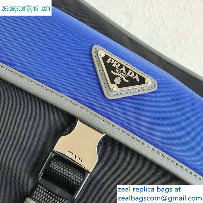 Prada Nylon and Saffiano Leather Shoulder Bag 2VH074 Blue/Black 2019