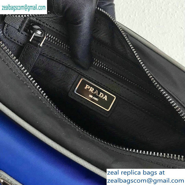 Prada Nylon and Saffiano Leather Shoulder Bag 2VH074 Blue/Black 2019