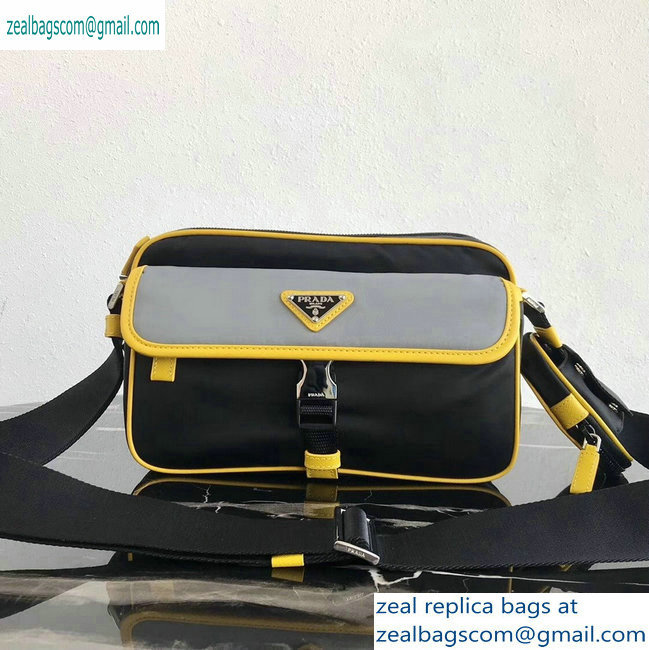 Prada Nylon and Saffiano Leather Shoulder Bag 2VH074 Gray/Yellow/Black 2019