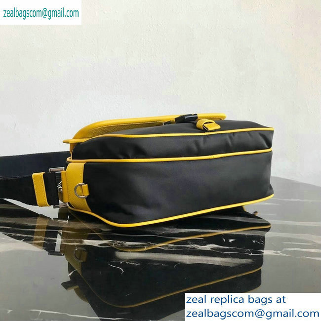 Prada Nylon and Saffiano Leather Shoulder Bag 2VH074 Gray/Yellow/Black 2019