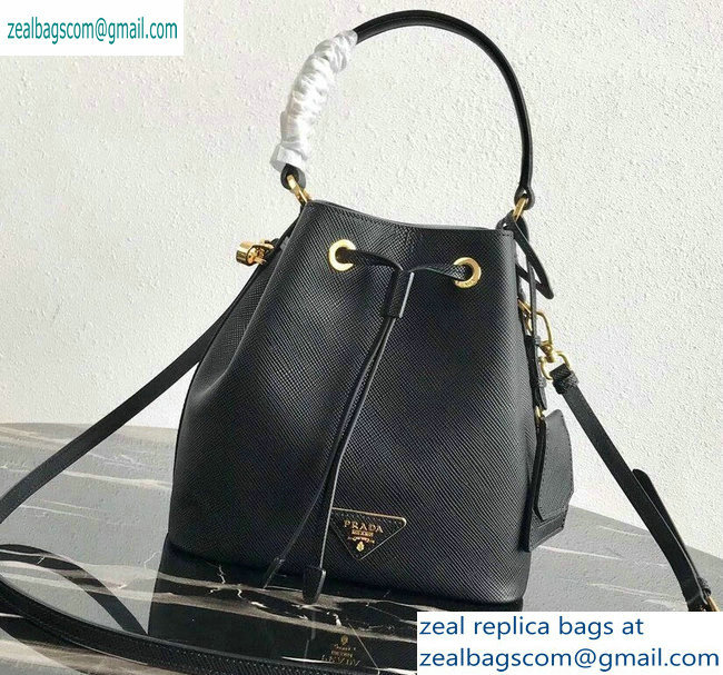 Prada Saffiano Leather Bucket Bag 1BZ032 Black - Click Image to Close