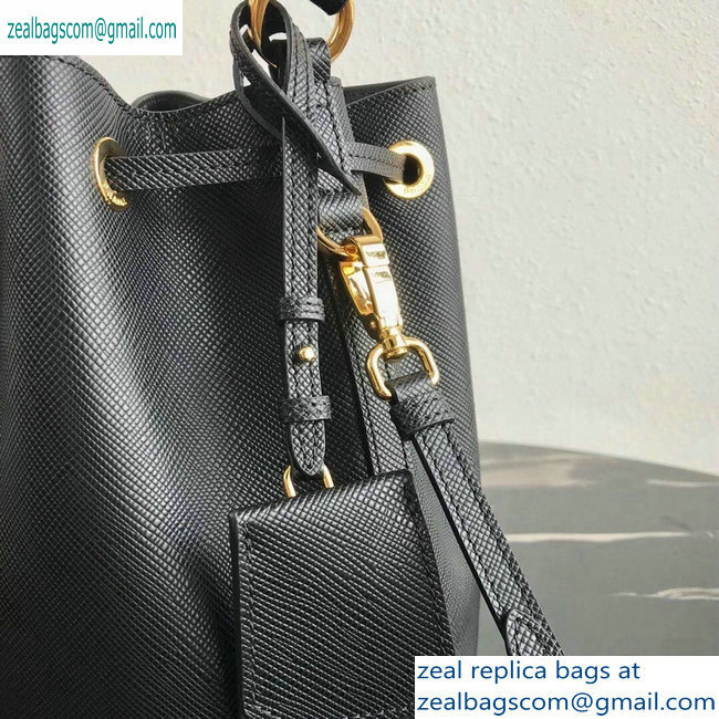 Prada Saffiano Leather Bucket Bag 1BZ032 Black - Click Image to Close