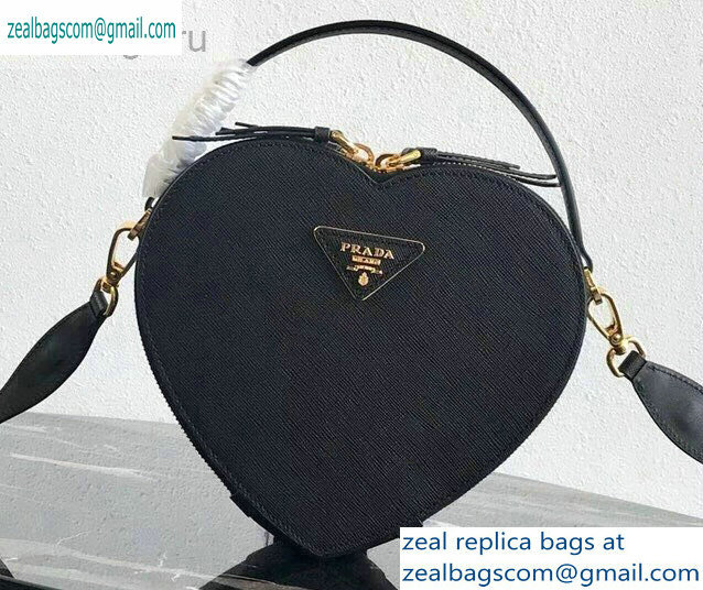 Prada Saffiano Leather Heart Odette Bag 1BH144 Black 2019