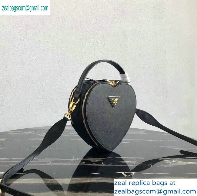 Prada Saffiano Leather Heart Odette Bag 1BH144 Black 2019