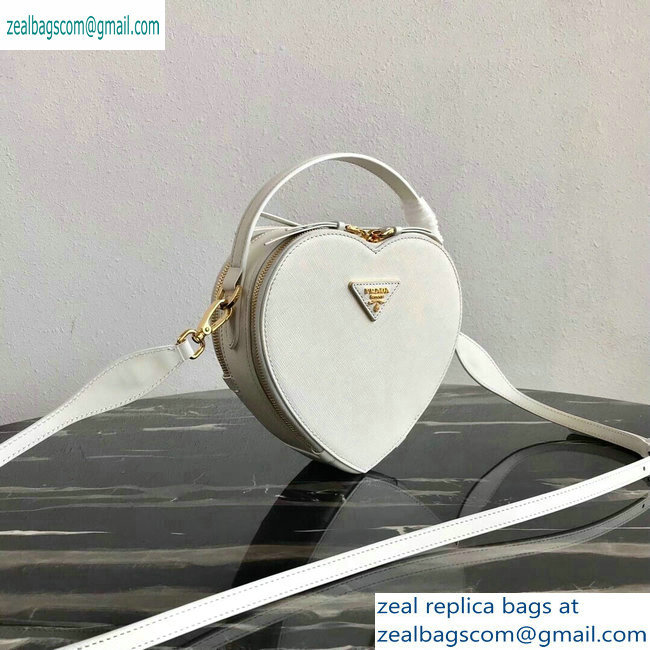 Prada Saffiano Leather Heart Odette Bag 1BH144 White 2019