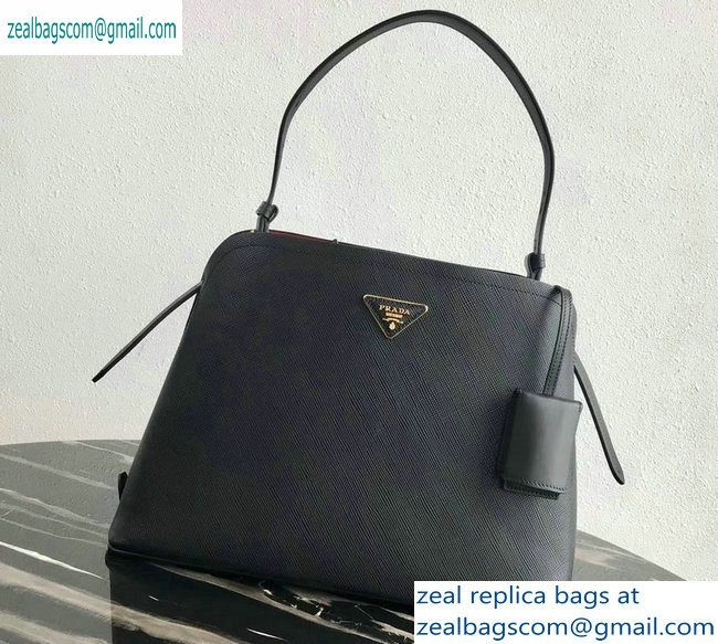 Prada Saffiano Leather Matinee Medium Handbag 1BA249 Black 2019