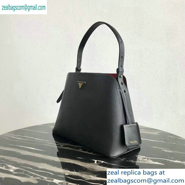 Prada Saffiano Leather Matinee Medium Handbag 1BA249 Black 2019
