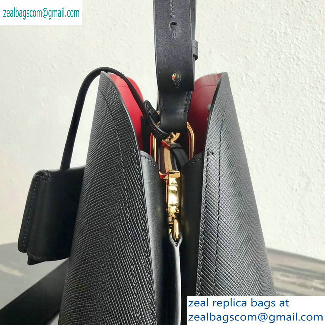 Prada Saffiano Leather Matinee Medium Handbag 1BA249 Black 2019 - Click Image to Close