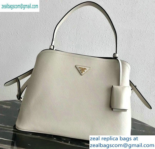 Prada Saffiano Leather Matinee Medium Handbag 1BA249 White 2019