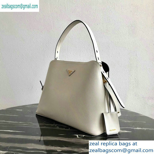 Prada Saffiano Leather Matinee Medium Handbag 1BA249 White 2019