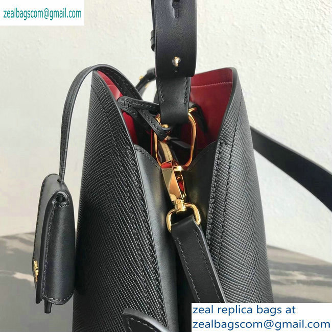 Prada Saffiano Leather Matinee Small Handbag 1BA251 Black 2019