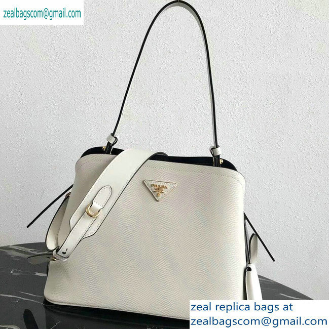 Prada Saffiano Leather Matinee Small Handbag 1BA251 White 2019