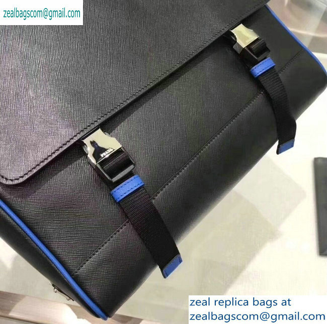 Prada Saffiano Leather Shoulder Bag 2VD018 Black/Blue 2019 - Click Image to Close