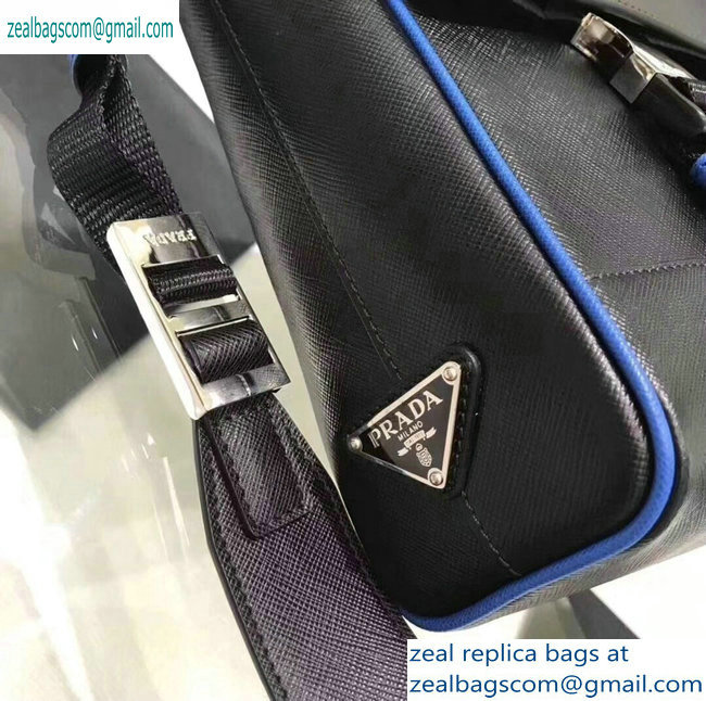 Prada Saffiano Leather Shoulder Bag 2VD018 Black/Blue 2019 - Click Image to Close