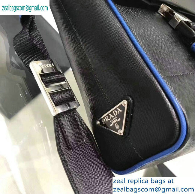 Prada Saffiano Leather Shoulder Bag 2VD018 Black/Blue 2019