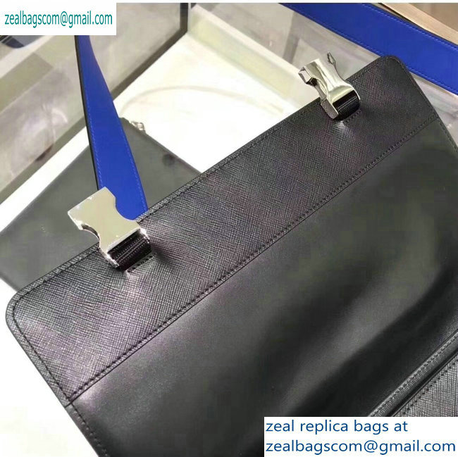 Prada Saffiano Leather Shoulder Bag 2VD018 Black/Blue 2019 - Click Image to Close