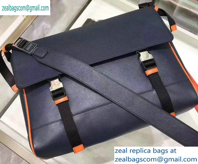 Prada Saffiano Leather Shoulder Bag 2VD018 Navy Blue/Orange 2019 - Click Image to Close