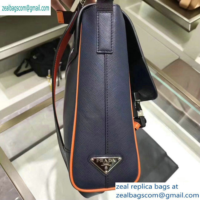 Prada Saffiano Leather Shoulder Bag 2VD018 Navy Blue/Orange 2019